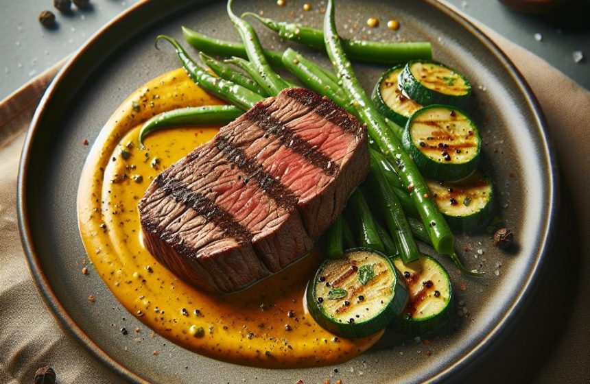 Filet de Bœuf aux Courgettes et Haricots Verts avec Sauce Moutarde