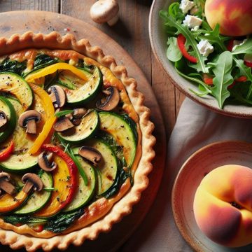 Tarte Salée aux Légumes et Salade Verte avec Pêche Plate