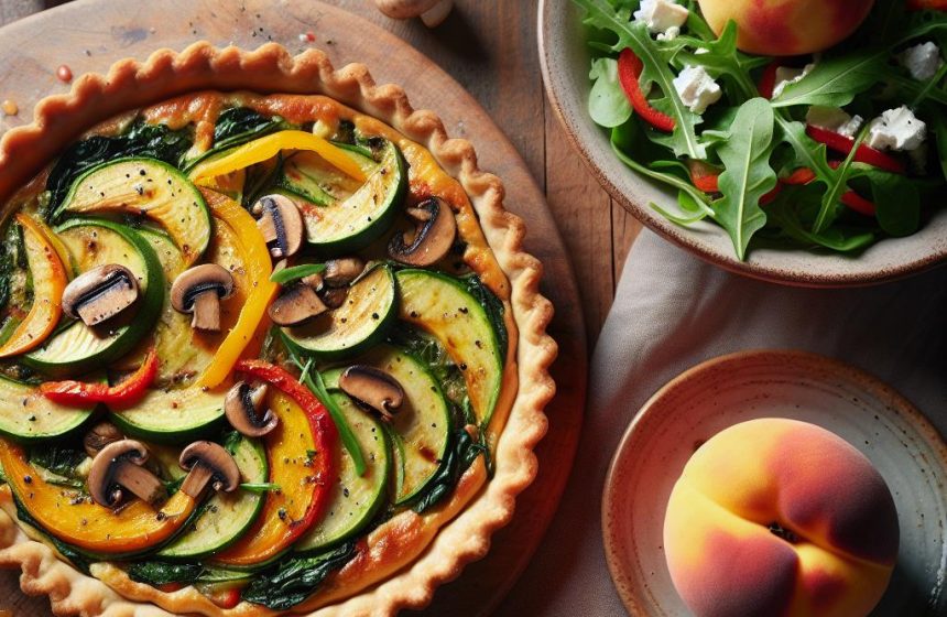 Tarte Salée aux Légumes et Salade Verte avec Pêche Plate