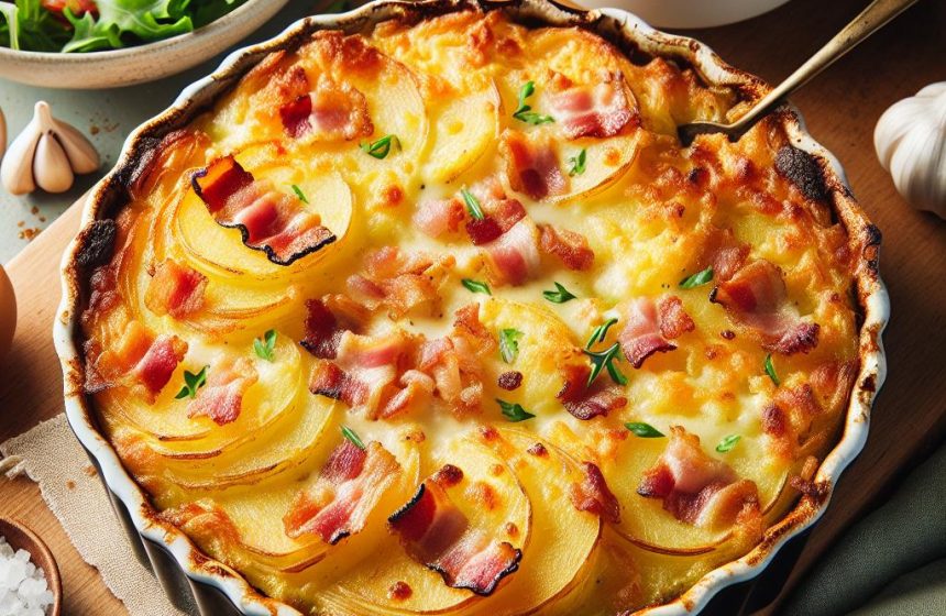 Gratin Savoureux de Pommes de Terre au Fromage et Lardons avec Salade Verte