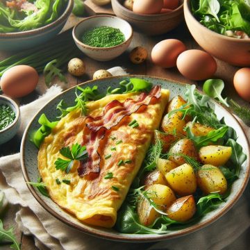 Omelette Savoureuse aux Pommes de Terre, Lardons et Salade Verte