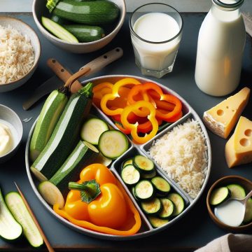 Poêlée de Courgette et Poivrons avec Riz, Comté et Lait