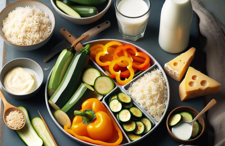 Poêlée de Courgette et Poivrons avec Riz, Comté et Lait