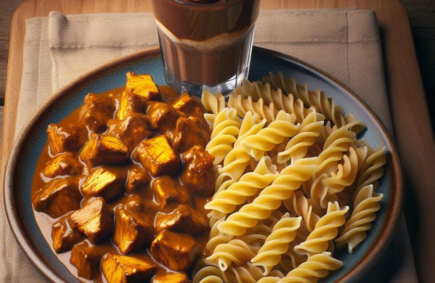 Poulet au Curry avec Pâtes Complètes et Mousse au Chocolat Noir