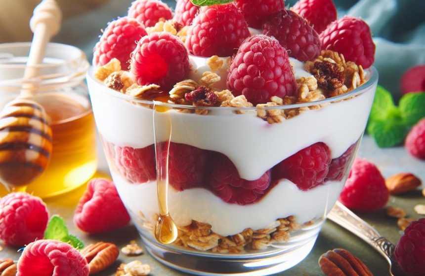 Parfait de Yaourt Grec aux Framboises et Granola