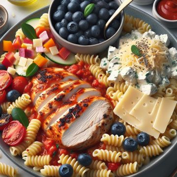 Macaroni au Poulet et Fromage Blanc aux Myrtilles