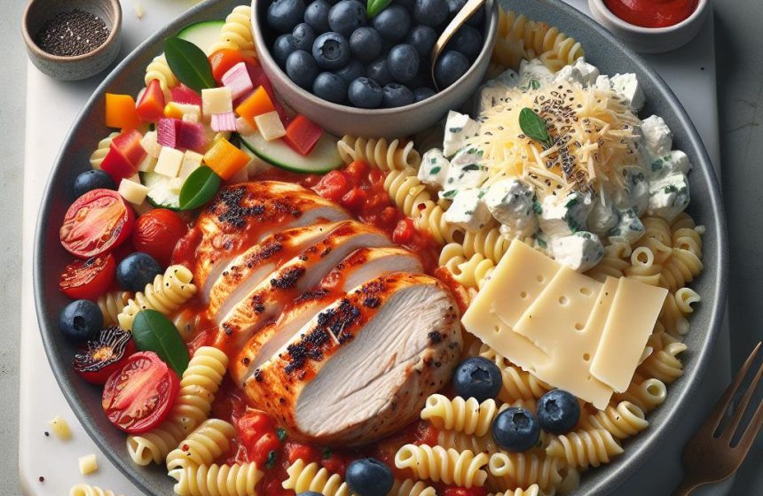 Macaroni au Poulet et Fromage Blanc aux Myrtilles