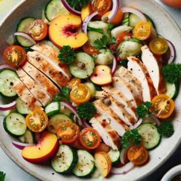 Salade de Poulet aux Pêches et Concombres