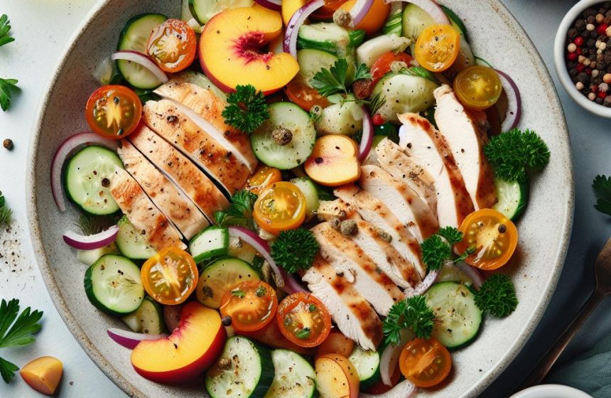 Salade de Poulet aux Pêches et Concombres