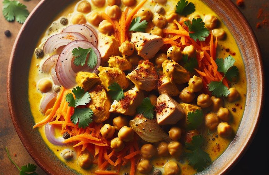 Curry de Poulet aux Pois Chiches et Carottes Râpées