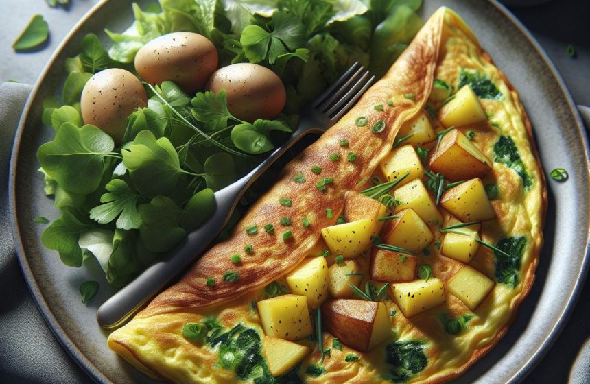 Omelette Gourmande aux Pommes de Terre et Salade Verte