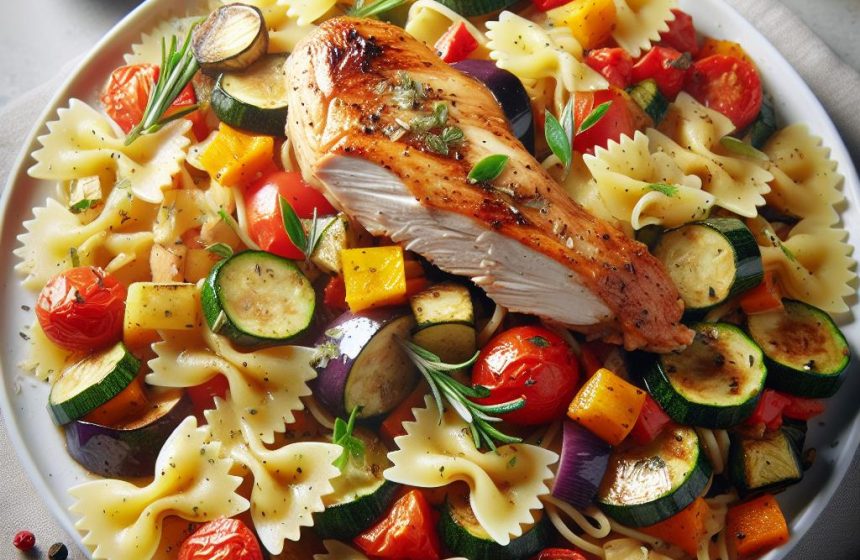 Pâtes Farfalle à la Ratatouille Maison et Poulet Rôti