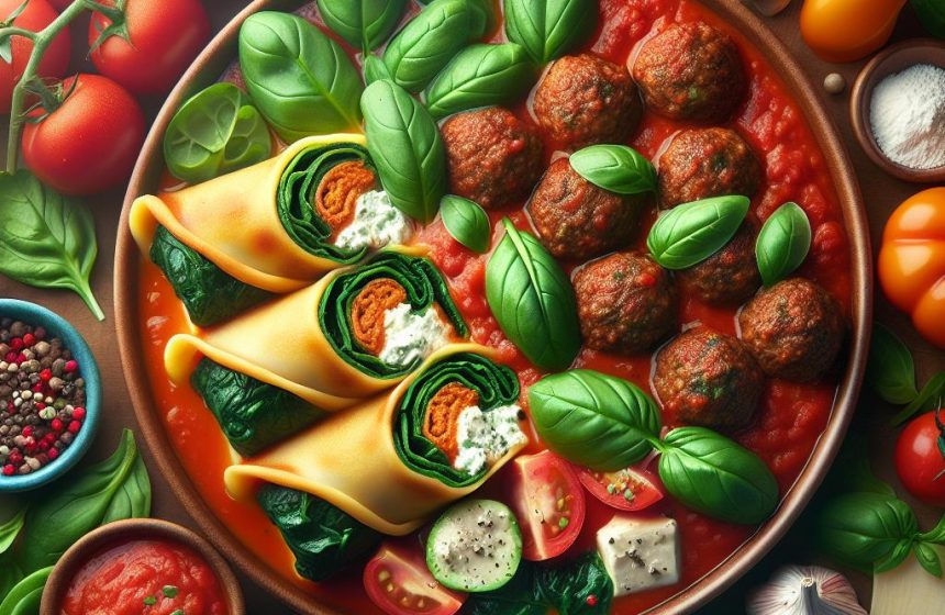 Délice de Cannellonis Ricotta Épinards et Boulettes de Bœuf et Veau à la Sauce Tomate