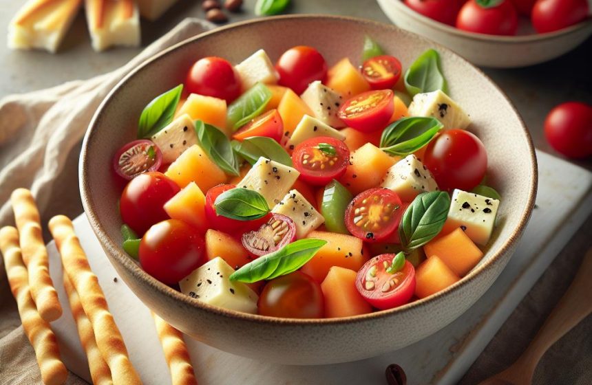 Salade Fraîcheur de Tomates Cerises, Melon et Cancoillotte