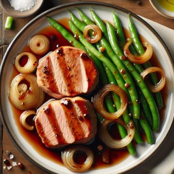 Filet Mignon de Porc aux Haricots Verts et Oignons à la Sauce Soja Sucrée