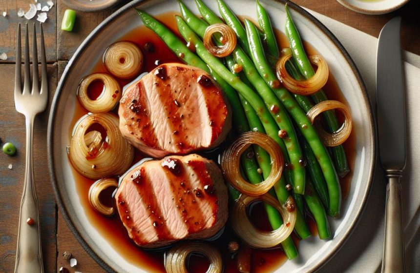 Filet Mignon de Porc aux Haricots Verts et Oignons à la Sauce Soja Sucrée