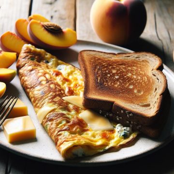 Omelette Savoureuse au Gruyère et Pain Complet avec Pêche Fraîche