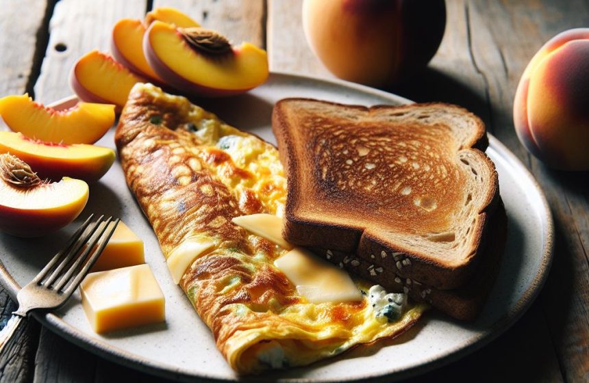 Omelette Savoureuse au Gruyère et Pain Complet avec Pêche Fraîche