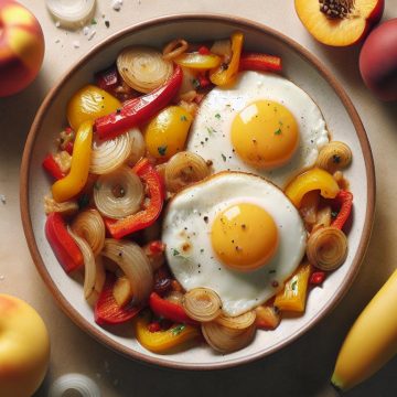 Compotée de Poivrons aux Oignons avec Œufs sur le Plat