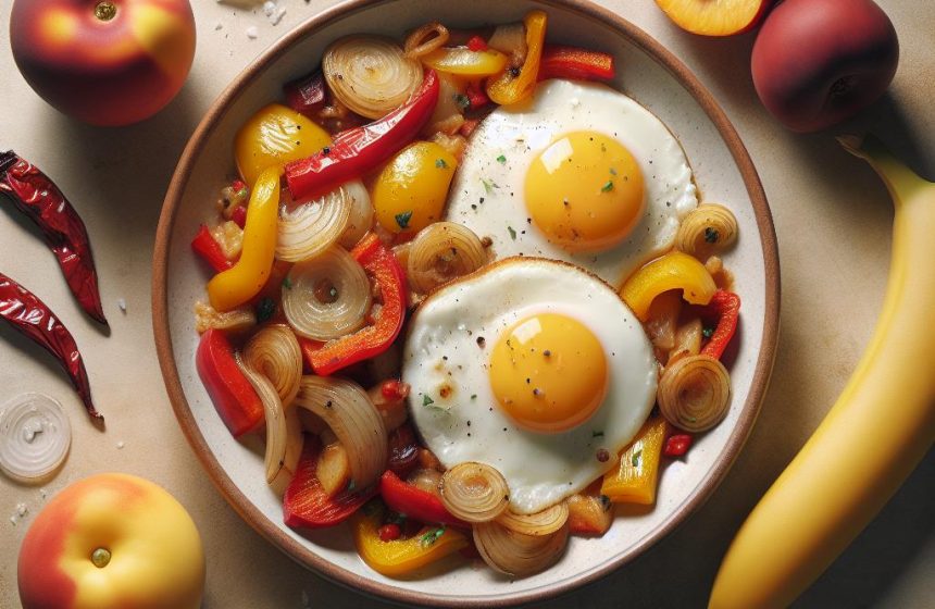Compotée de Poivrons aux Oignons avec Œufs sur le Plat