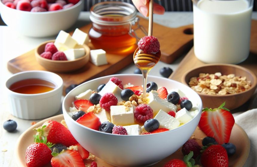 Délice Matinal au Fromage Blanc et Coulis de Fruits Rouges