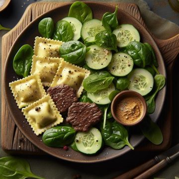 Raviolis au Bœuf et Salade Croquante