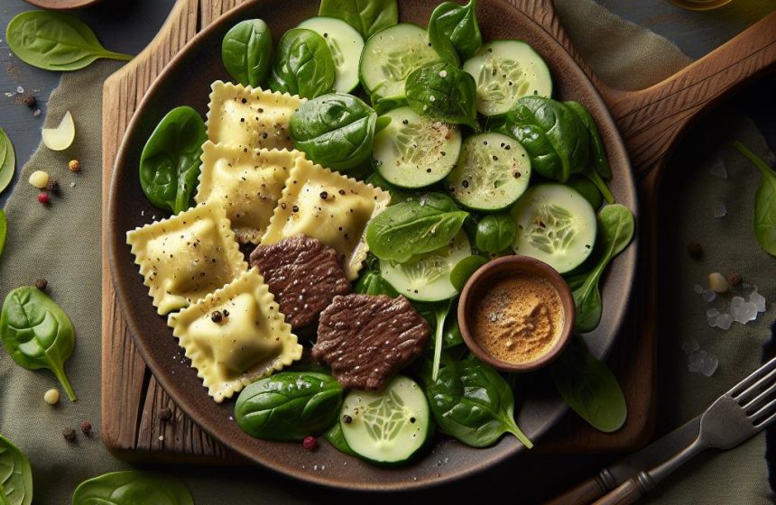 Raviolis au Bœuf et Salade Croquante