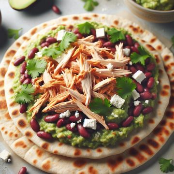 Mini Pain Pita au Poulet Effiloché et Haricots Rouges avec Guacamole et Feta