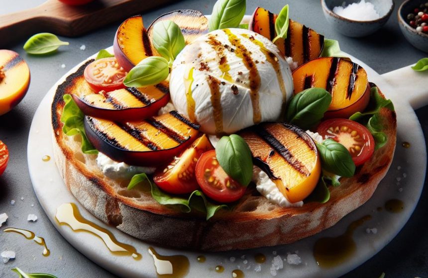 Tartine Gourmande à la Buratta et Pêche Grillée