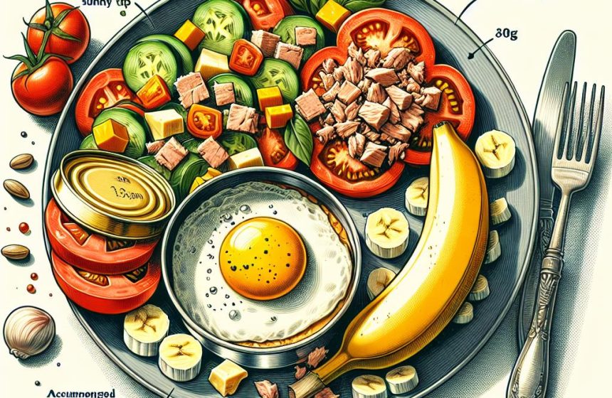 Délice de Tomates Macédoine au Thon et Œuf au Plat, accompagnée de Cancoillotte et Banane