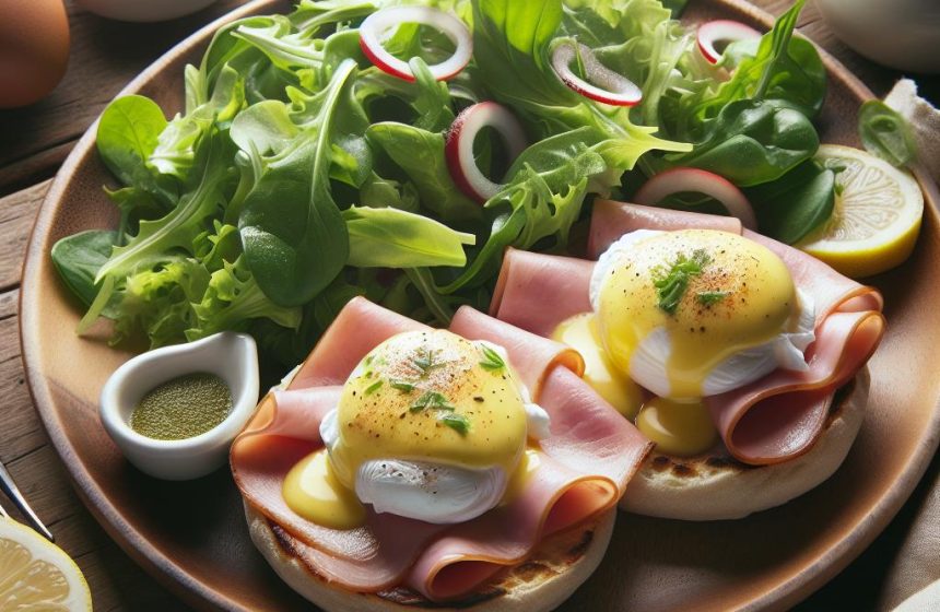 Œufs Bénédicte au Jambon et Salade Verte