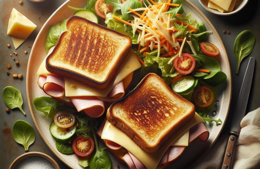 Double Croque Monsieur Maison avec Jambon et Salade Fraîche