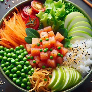 Poke Bowl Coloré au Saumon et Pommes Vertes