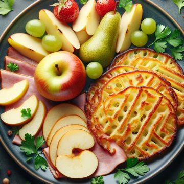 Röstis de Pomme de Terre Grillés avec Jambon et Fruits Frais