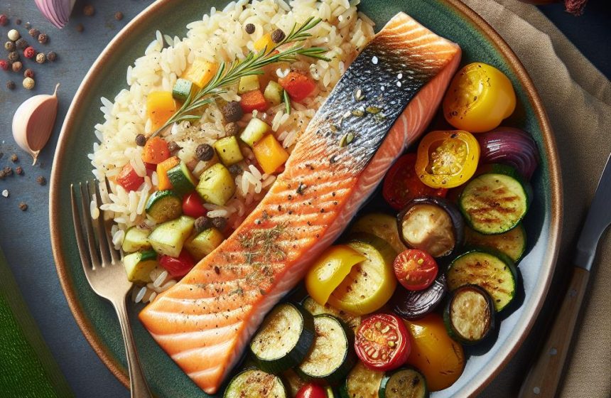 Délice de Saumon et Riz Demi-Complet à la Ratatouille