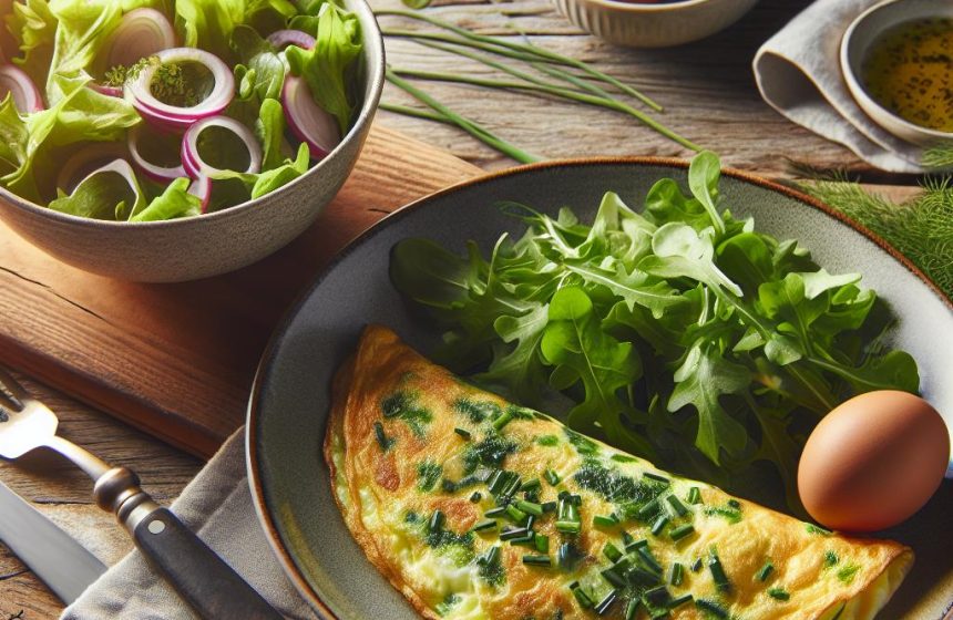 Omelette aux Herbes Fraîches et Salade Verte à la Vinaigrette d’Échalote