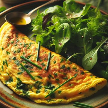 Omelette aux Herbes Fraîches et Salade Verte Croquante