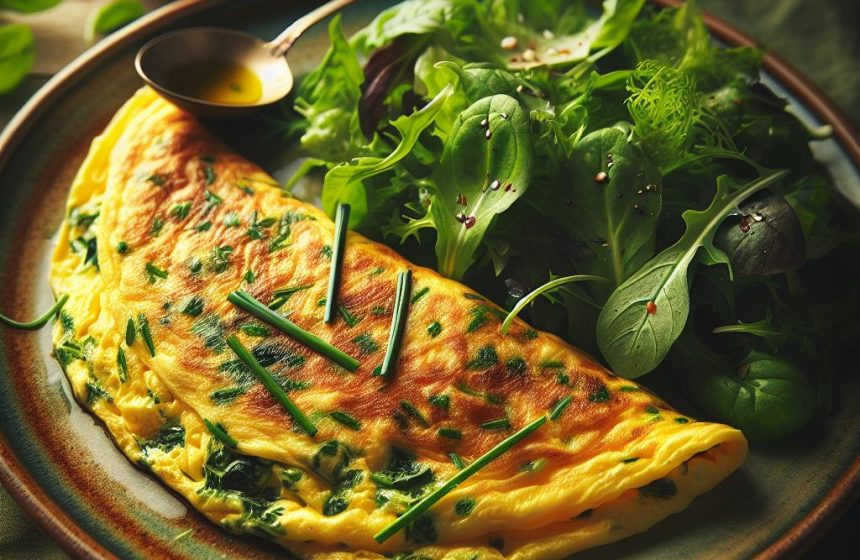 Omelette aux Herbes Fraîches et Salade Verte Croquante