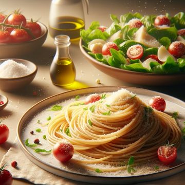 Spaghetti au Parmesan et Salade Verte aux Tomates