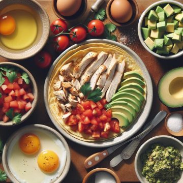 Tortilla Omelette au Poulet avec Salade de Tomates et Avocat