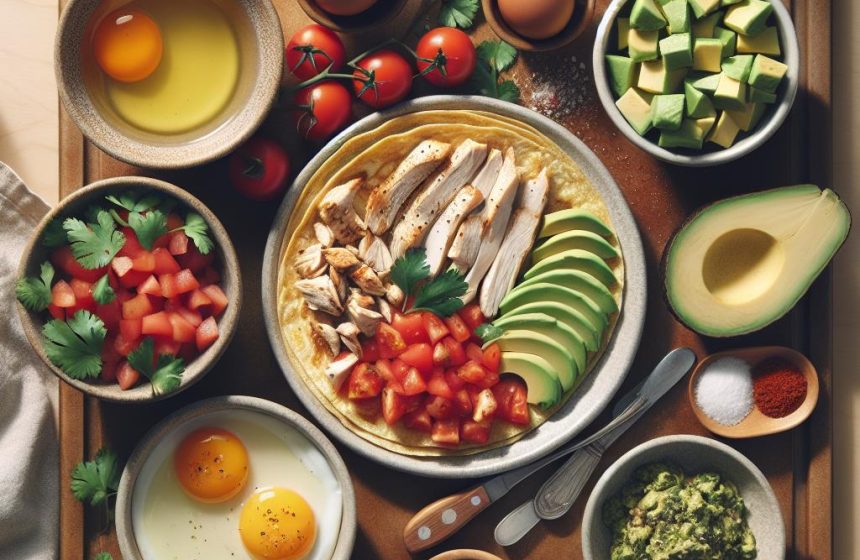Tortilla Omelette au Poulet avec Salade de Tomates et Avocat
