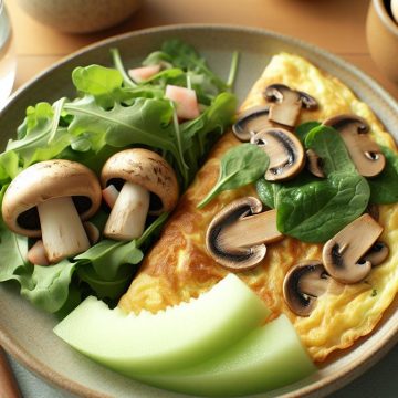 Omelette aux Champignons avec Salade de Feuille de Chêne et Melon