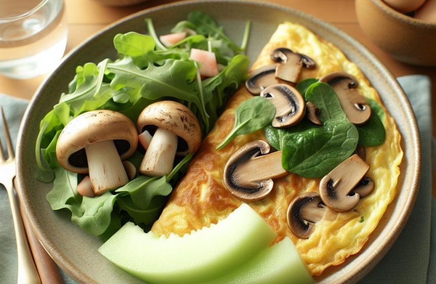 Omelette aux Champignons avec Salade de Feuille de Chêne et Melon