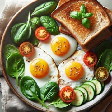 Œufs au Plat Équilibrés avec Légumes et Pain Complet