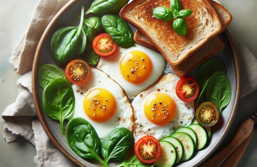 Œufs au Plat Équilibrés avec Légumes et Pain Complet