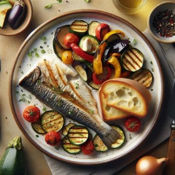 Poisson Grillé avec Ratatouille et Part de Tropézienne