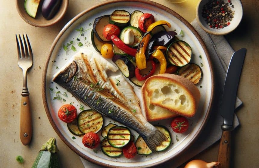 Poisson Grillé avec Ratatouille et Part de Tropézienne