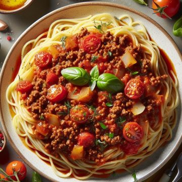 Spaghettis Savoureux à la Viande Hachée et Tomates