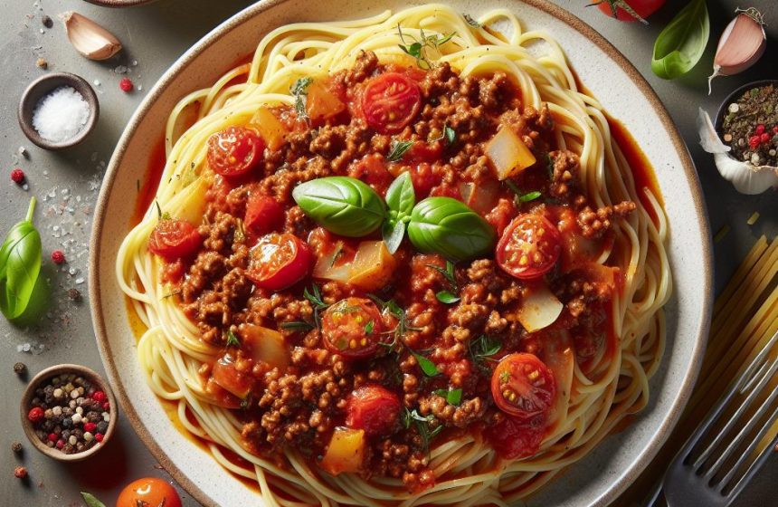 Spaghettis Savoureux à la Viande Hachée et Tomates