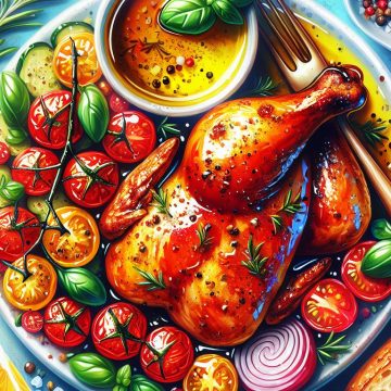 Poulet Rôti avec Salade de Tomates Fraîches et Pain Complet